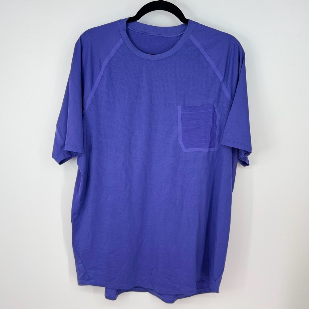 Athletic Front Pocket Short Sleeve Purple T-Shirt